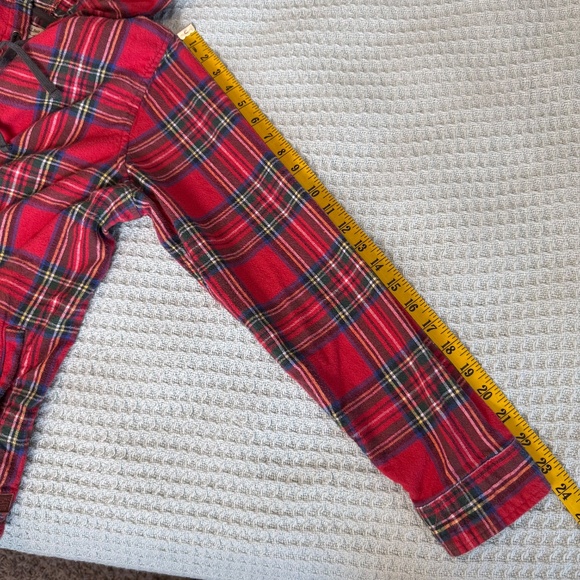 LL Bean Scotch Plaid Flannel Shirt Relaxed Fit Hoodie Womens Large Red Shacket - Picture 8 of 9